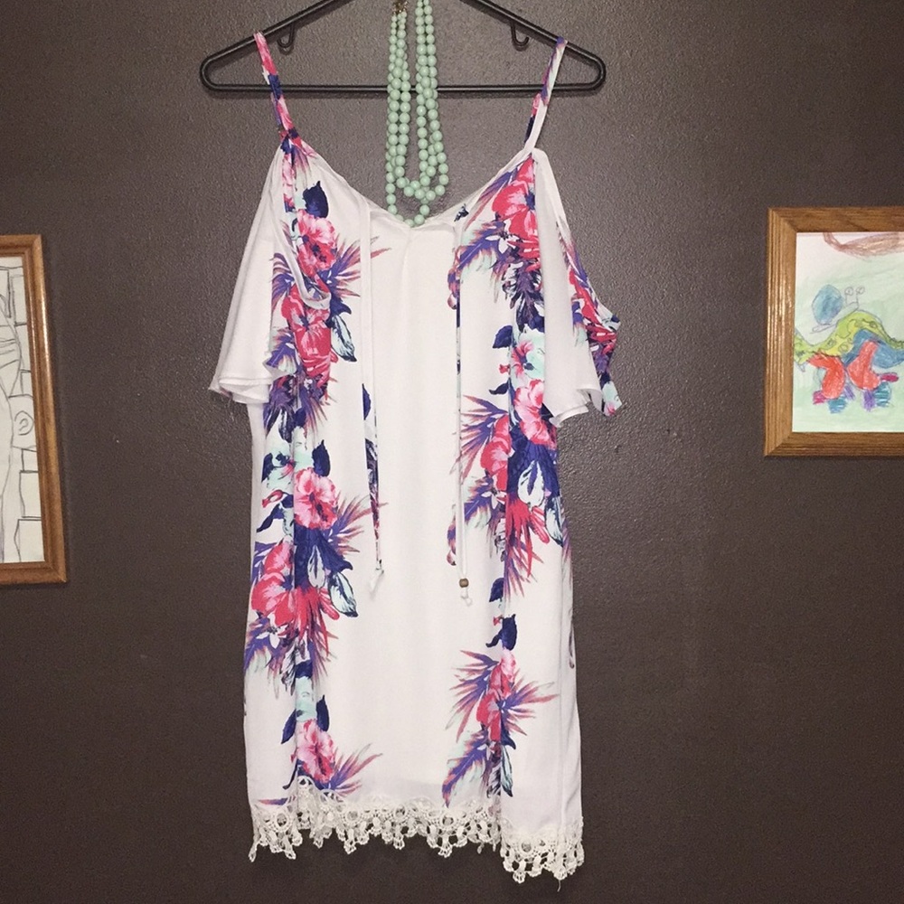 Mini dress flowy sheer top with lining jolt Sz L